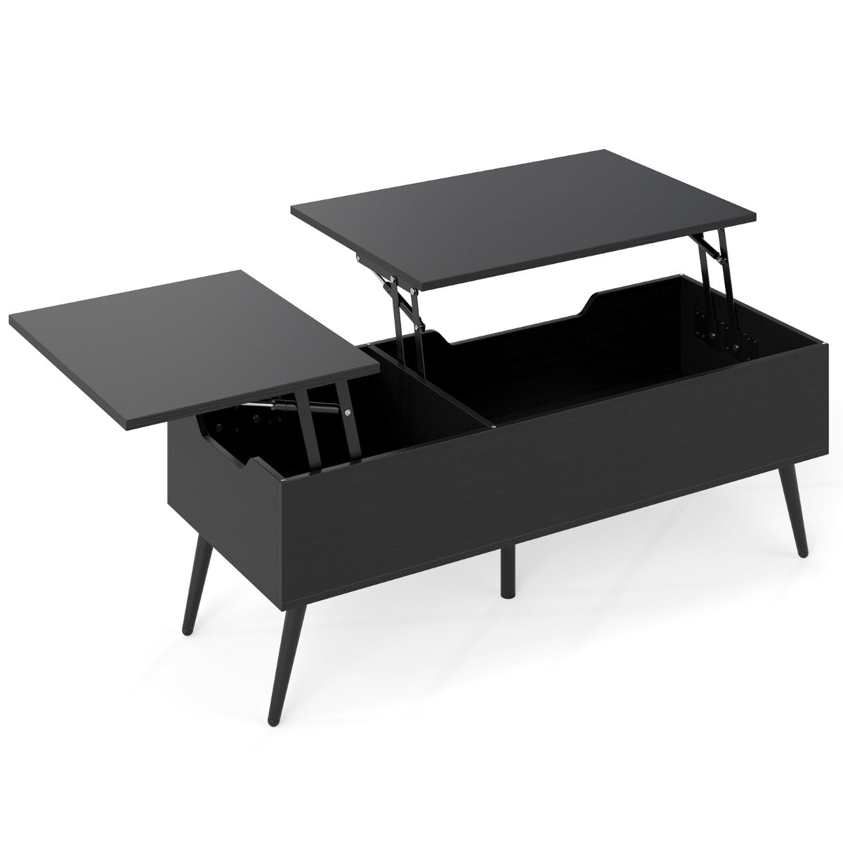 Mesa de Café Elevável Mesa de Centro Moderna com 2 Compartimentos de Armazenamento Ocultos Mesa Rebatível 111 x 48 x 40-53,5 cm Preto