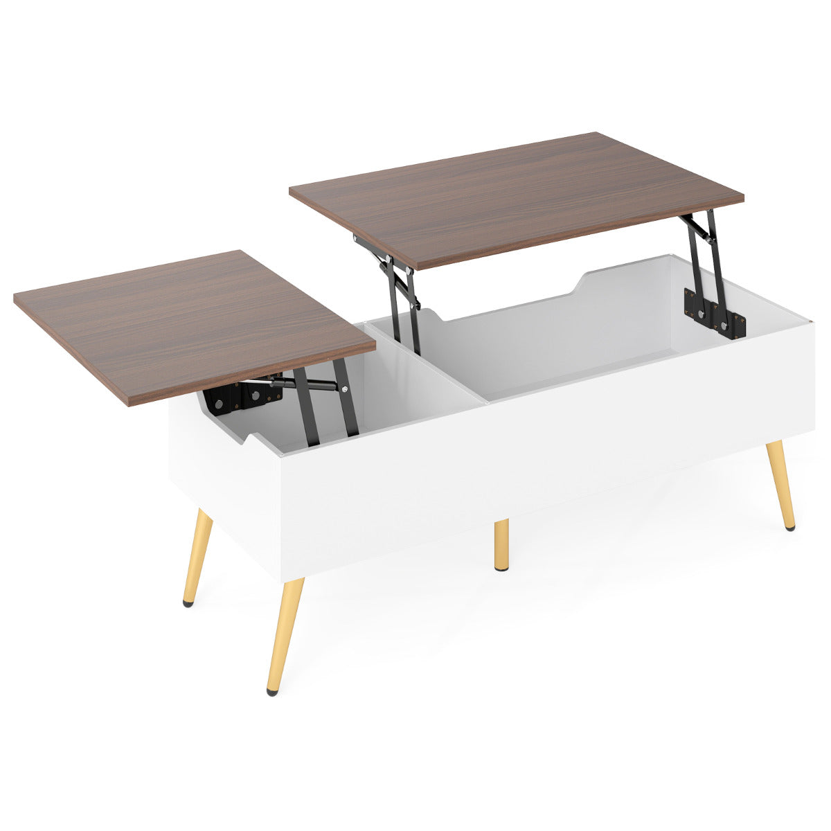 Mesa de Café Elevável Mesa de Centro Moderna com 2 Compartimentos de Armazenamento Ocultos Mesa Rebatível 111 x 48 x 40-53,5 cm Nogueira