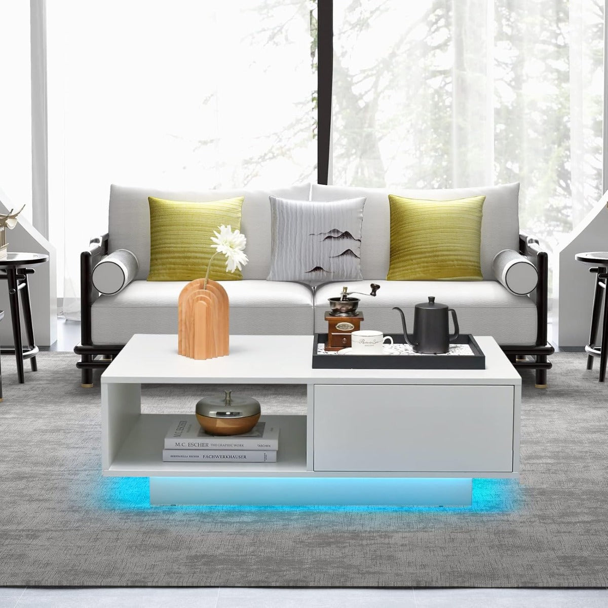 Mesa de Café Moderna com LED – Branco – PET