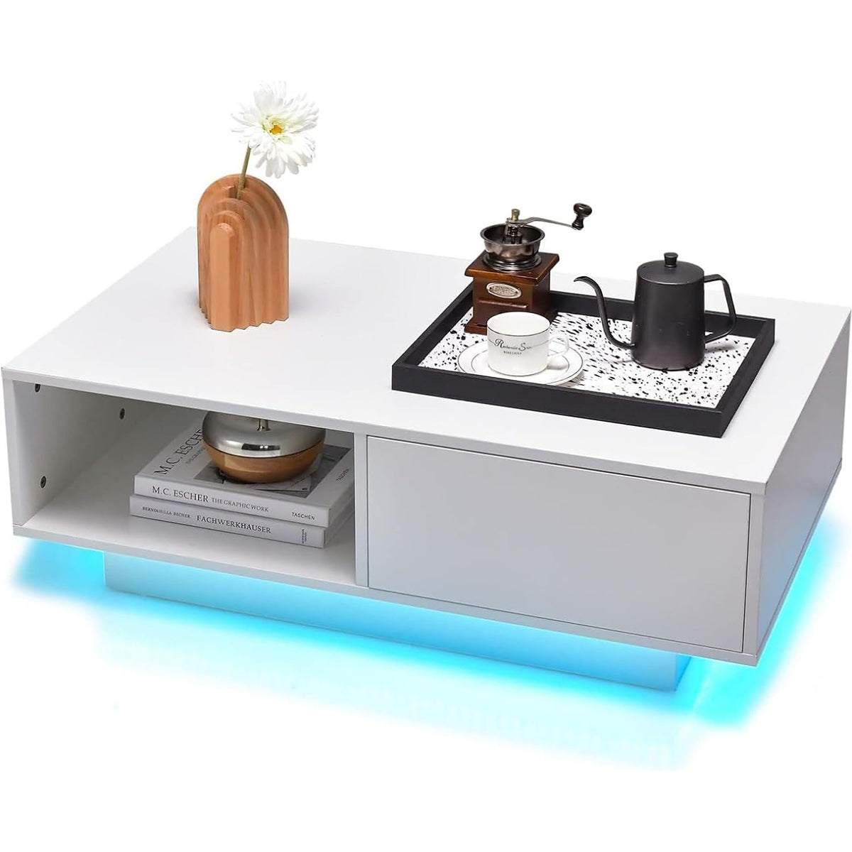 Mesa de Café Moderna com LED – Branco – PET