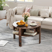 Mesa de Café Redonda de 2 Níveis com Armazenamento Mesa de Chá e Cocktail de 74,5 cm com 4 Prateleiras Mesa de Apoio Redonda para Casa - Castanho
