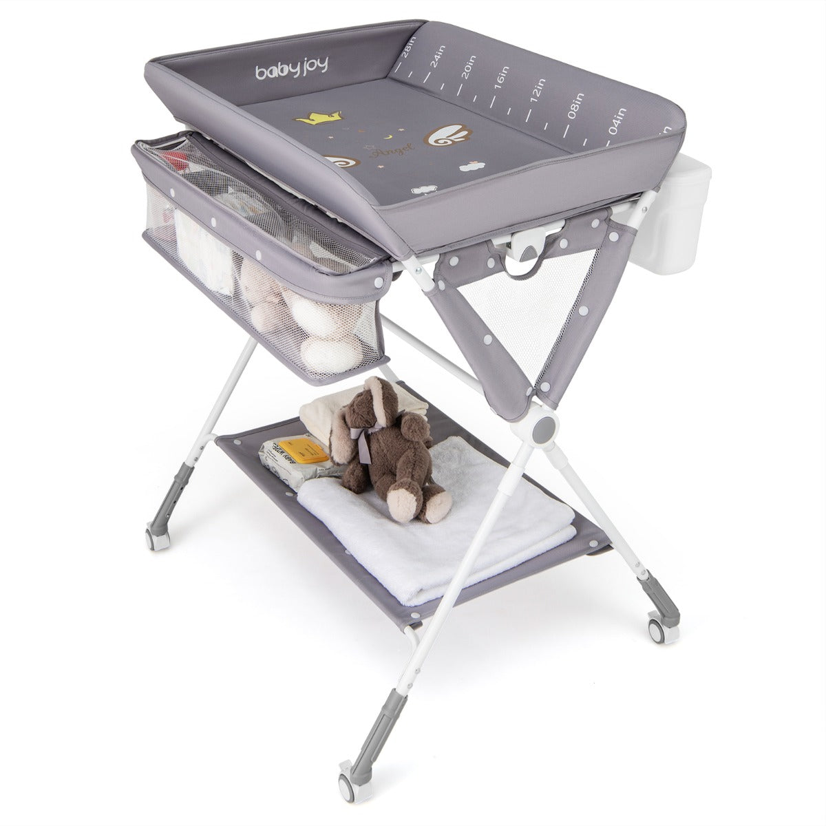 Mesa de Troca de Fraldas Portátil Dobrável – 83/89 cm – Cinzento – Metal