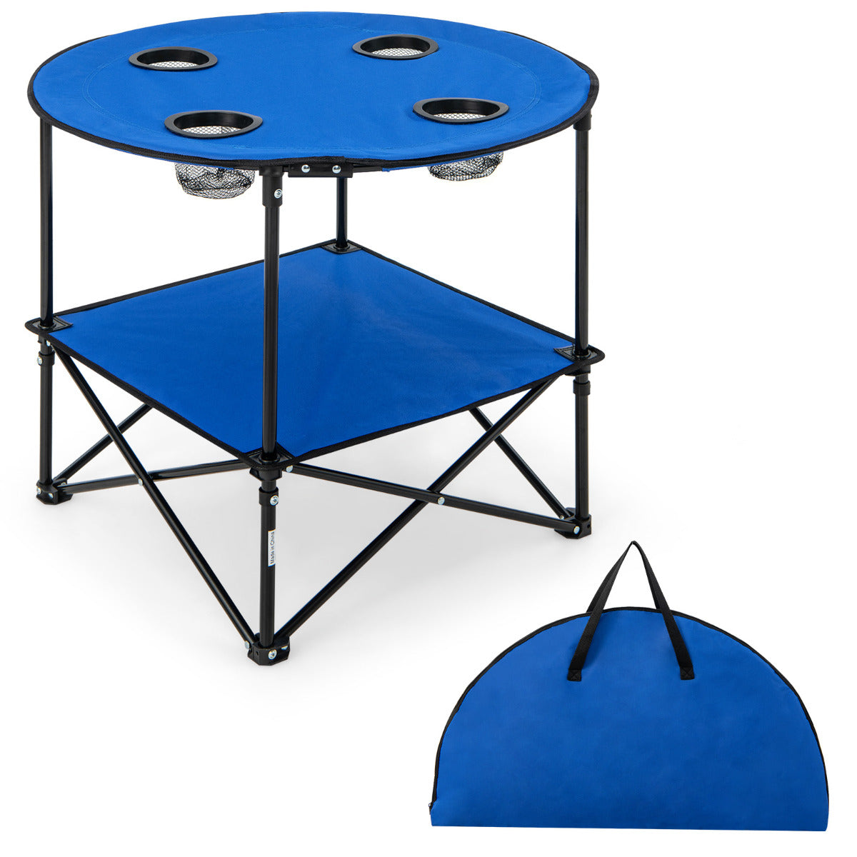Mesa de Camping Dobrável de Picnic Portátil de 2 Níveis com Bolsa de Transporte e 4 Suportes para Copos - Azul