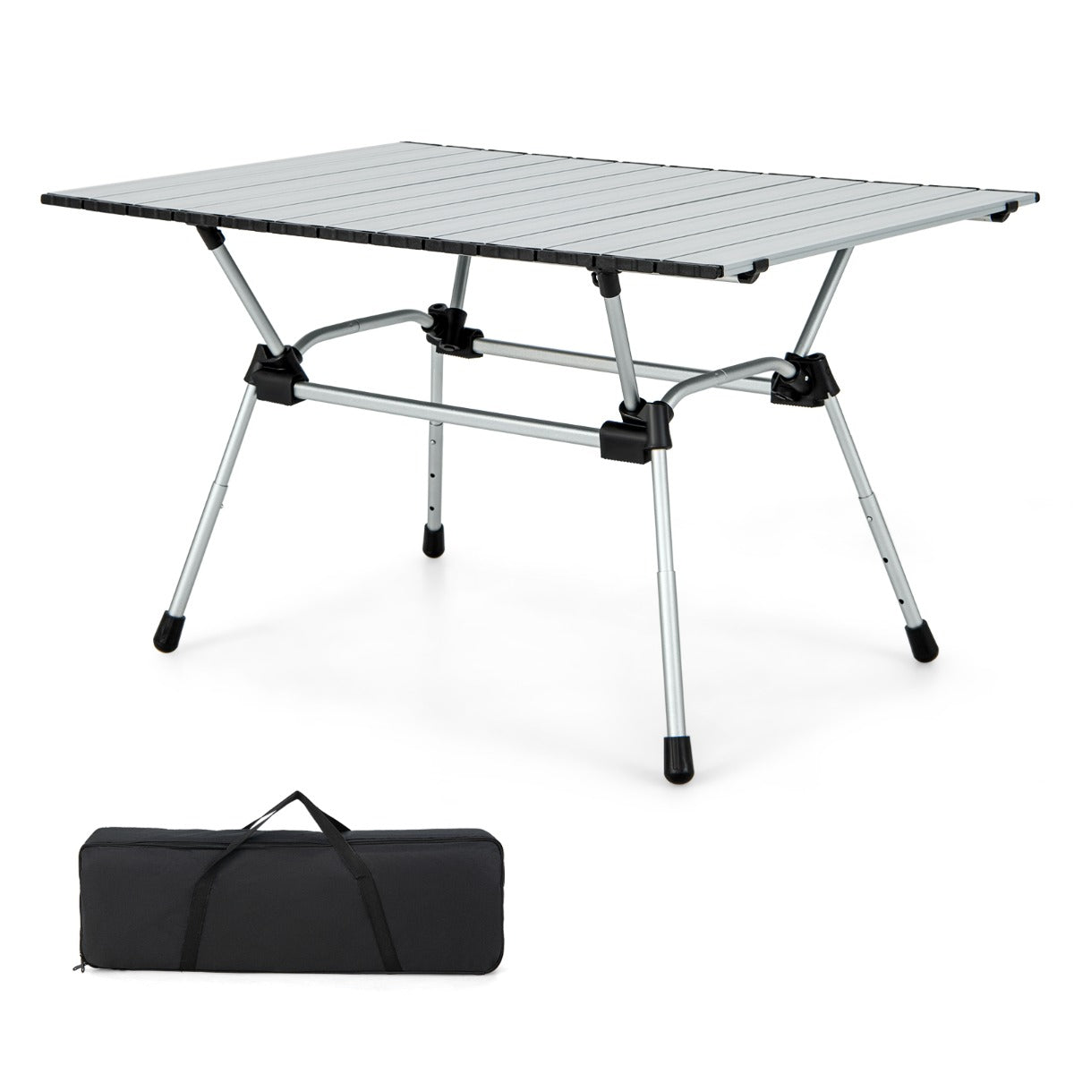 Mesa Dobrável para Camping – 90 x 60,5 x 42,5-52 cm – Prateada – Alumínio