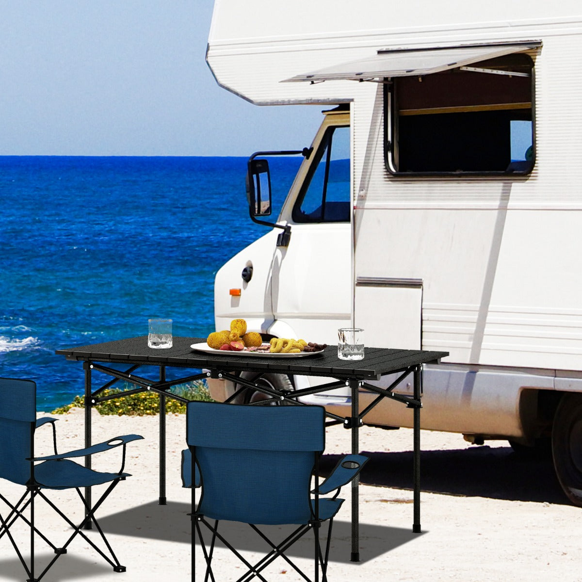 Mesa de Campismo em Alumínio Dobrável e Leve para 4-6 Pessoas com Bolsa de Transporte 95 x 55 x 50 cm Preto