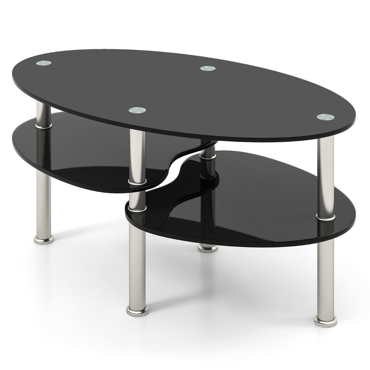 Mesa de Centro em Vidro Temperado com 3 Camadas de Arrumação 89 x 51 x 45,5 cm Preto