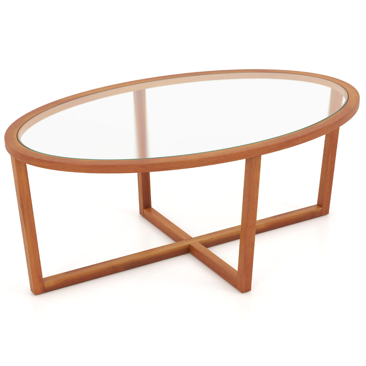Mesa de Centro Ovalada de Vidro Moderna para Sala de Estar