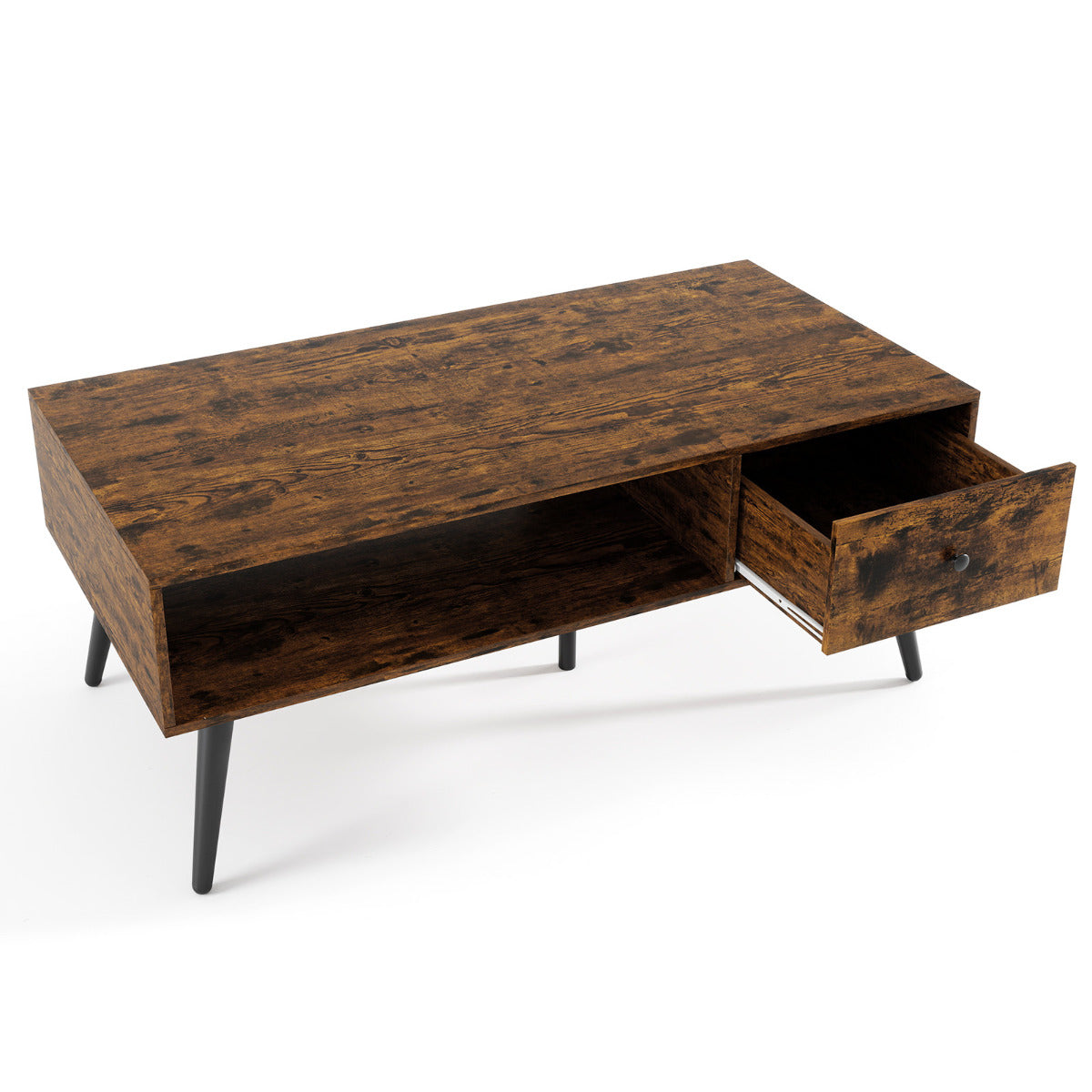 Mesa de Centro com Gaveta e Compartimento Aberto em Castanho 109 x 55 x 39,5 cm