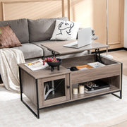 Mesa de Centro com Tampo Elevatório Mesa Auxiliar Industrial Mesa de Café com Compartimento Armário de 2 Portas 106 x 55 x 44,5 cm