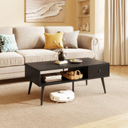 Mesa de Centro com Gaveta e Compartimento Aberto para Sala de Estar Quarto Receção 109 x 55 x 39,5 cm Preto