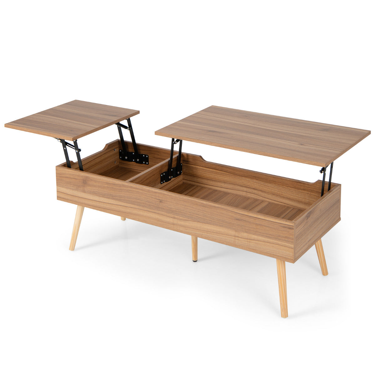 Mesa de Centro Elevável com Armazenamento Barras Pneumáticas 2 Compartimentos Ocultos Mesa Auxiliar de Café para Sala 120 x 49 x 42 cm Castanho
