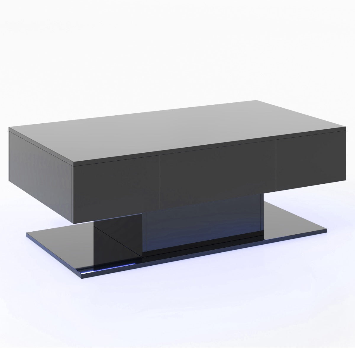 Mesa de Centro LED Moderna de 2 Níveis com 20 Luzes LED de Cores 2 Gavetas de Arrumação Mesa Retangular 110 x 60 x 40 cm Preto