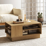 Mesa de Centro Retangular Moderna com 2 Estantes Abertos Mesa Auxiliar para Sala de Estar Sala de Receção 86 x 56 x 41 cm Natural