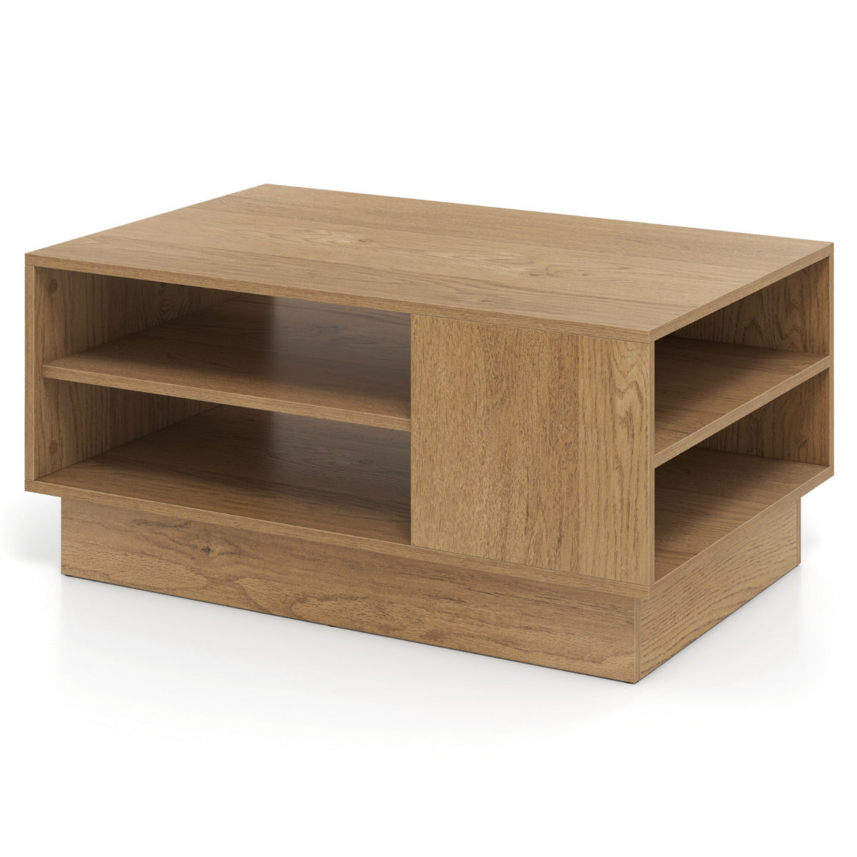 Mesa de Centro Retangular Moderna com 2 Estantes Abertos Mesa Auxiliar para Sala de Estar Sala de Receção 86 x 56 x 41 cm Natural