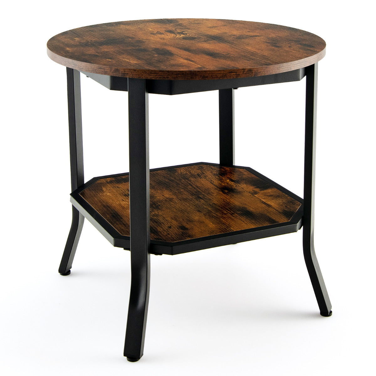 Mesa de Centro Redonda 2 Níveis Industrial Mesinha Auxiliar para Sala de Estar 50 x 50 x 49,5 cm Castanho