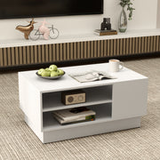 Mesa de Centro Moderna com 2 Estantes Abertos em Branco para Sala de Estar 86 x 56 x 41 cm