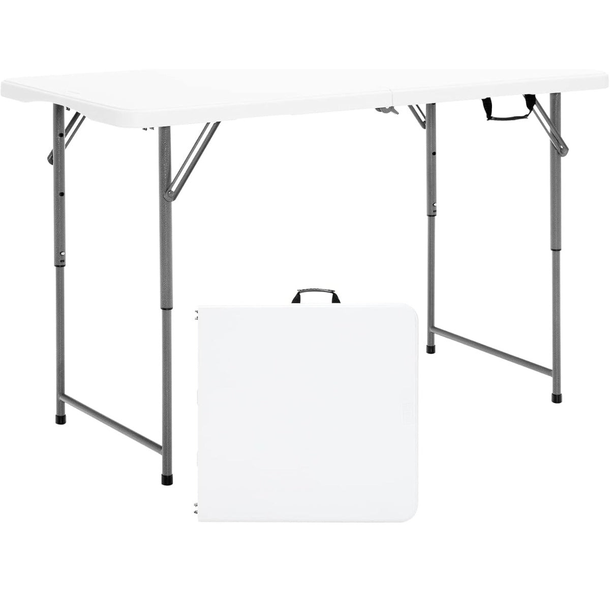 Mesa Larga Ajustável em 3 Alturas Mesa de Picnic Dobrável com Estrutura de Ferro Asa 120 x 60 x 48,5/62/74,5 cm Suporta 150 kg