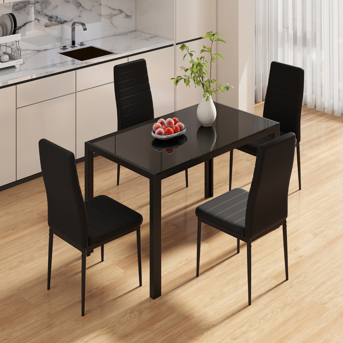 Mesa de Jantar em Vidro para 4 Pessoas com Estrutura Metálica - 120 x 70 x 75 cm - Preto