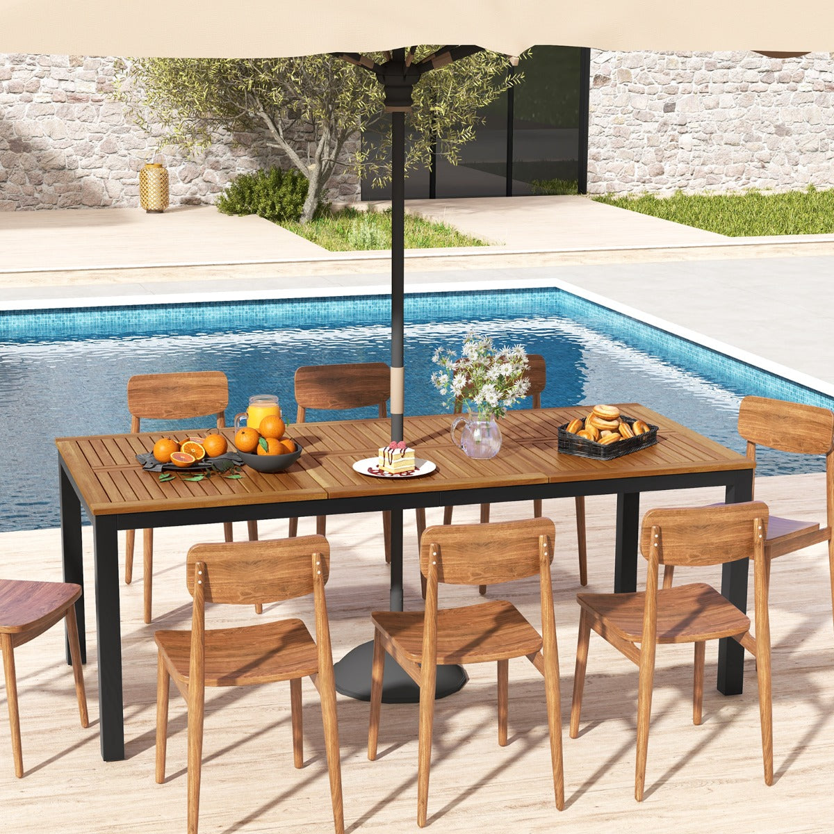 Mesa de Jantar de Jardim – 200 cm x 90 cm x 75 cm – Madeira de Acácia – Metal