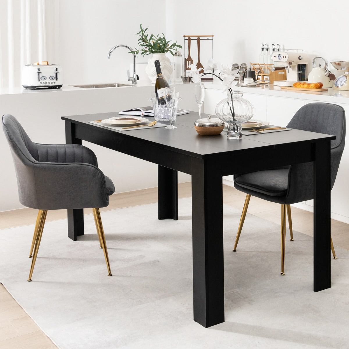 Mesa de Jantar Retangular com Tampo em Preto e Pernas em L Resistentes 160 x 80 x 76 cm