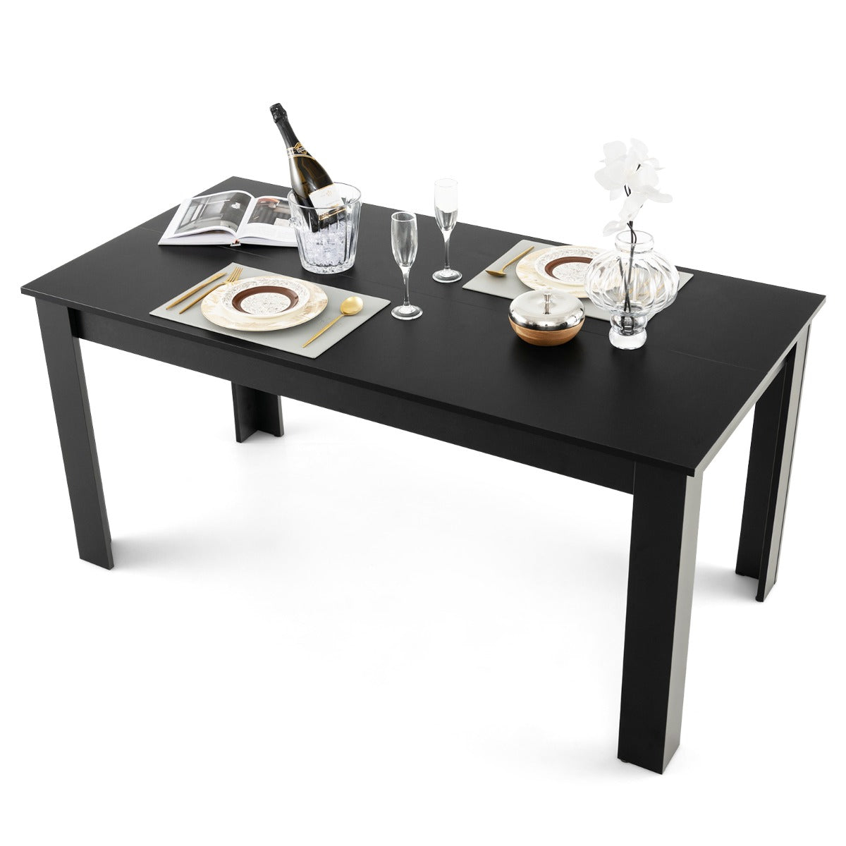 Mesa de Jantar Retangular com Tampo em Preto e Pernas em L Resistentes 160 x 80 x 76 cm