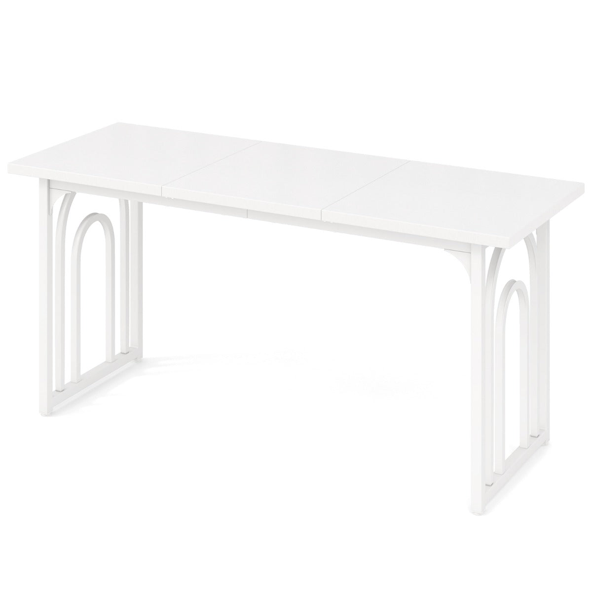 Mesa de Jantar para 6-8 Pessoas Mesa de Cozinha Retangular de 160 cm com Pernas de Metal de Meados do Século para Restaurante Branco