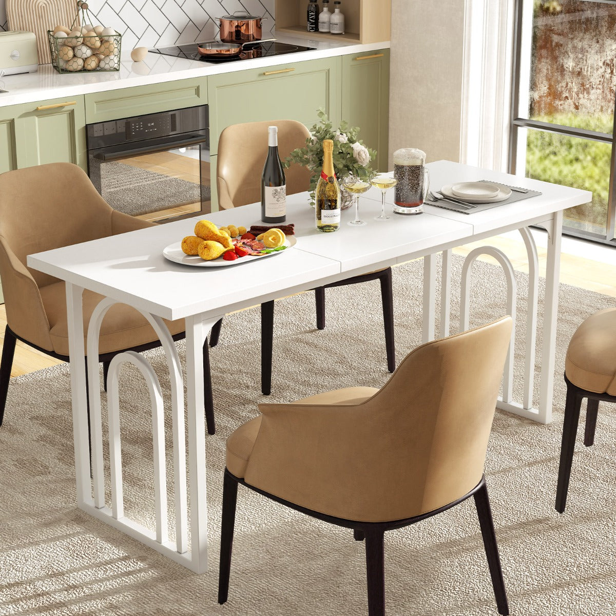 Mesa de Jantar para 6-8 Pessoas Mesa de Cozinha Retangular de 160 cm com Pernas de Metal de Meados do Século para Restaurante Branco