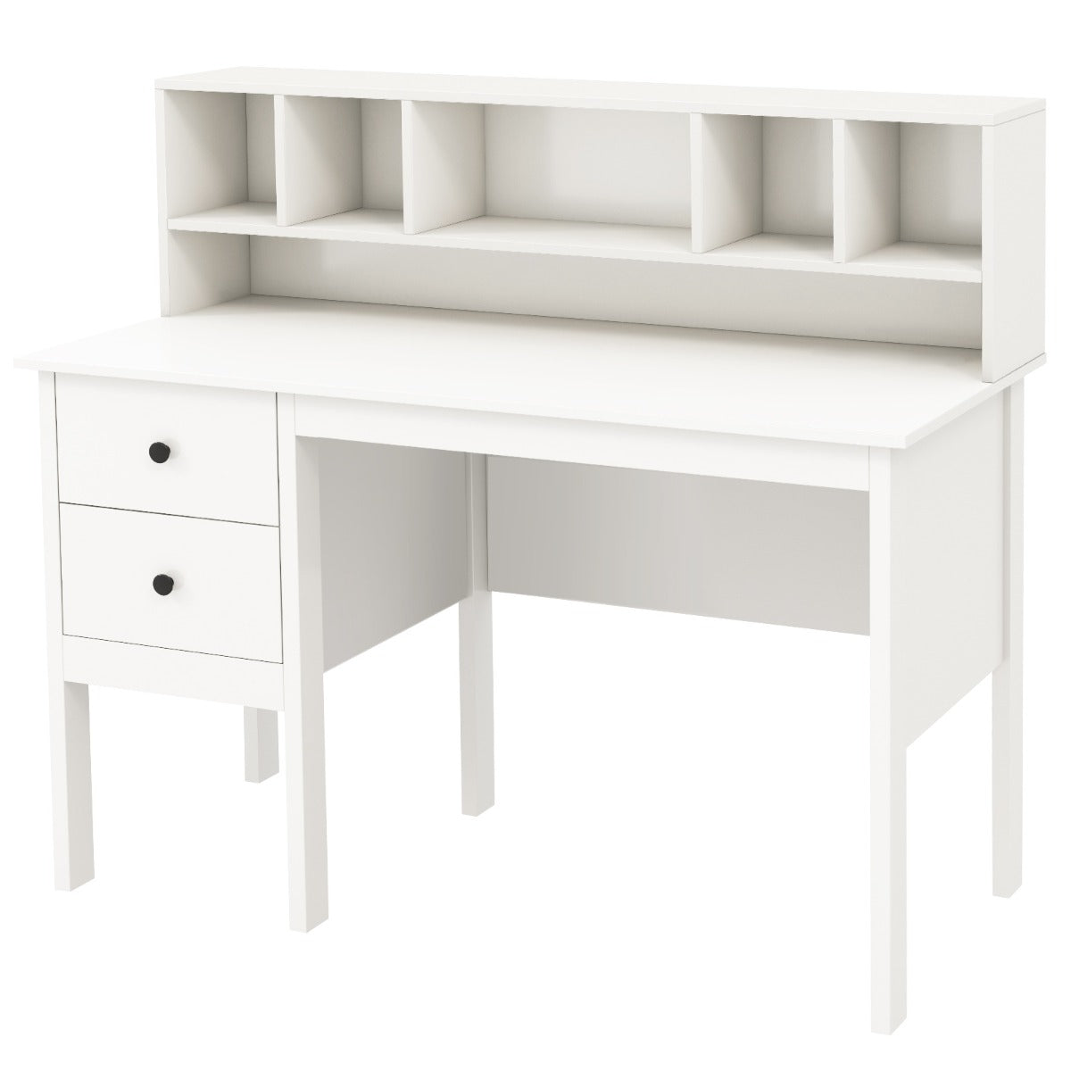 Mesa de Escritório com 2 Gavetas e Prateleira de 5 Cubículos – 120 x 60 x 110 cm – Branco