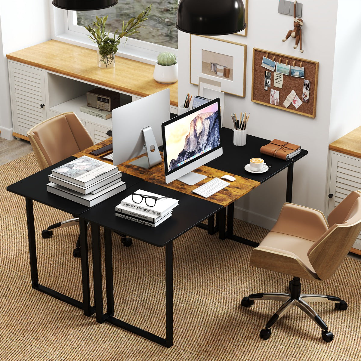 Mesa de Estudo e Escrita com Estrutura Metálica Estilo Industrial 160 x 60 x 75,5 cm Marrom Rústico e Preto