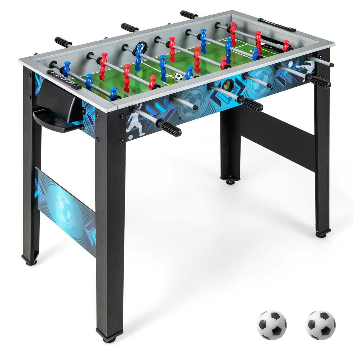 Mesa de Futebol Estável com 2 Bolas 18 Jogadores Realistas, Pintura Estilo Desportivo 94,5 × 53,5 × 76,5 cm