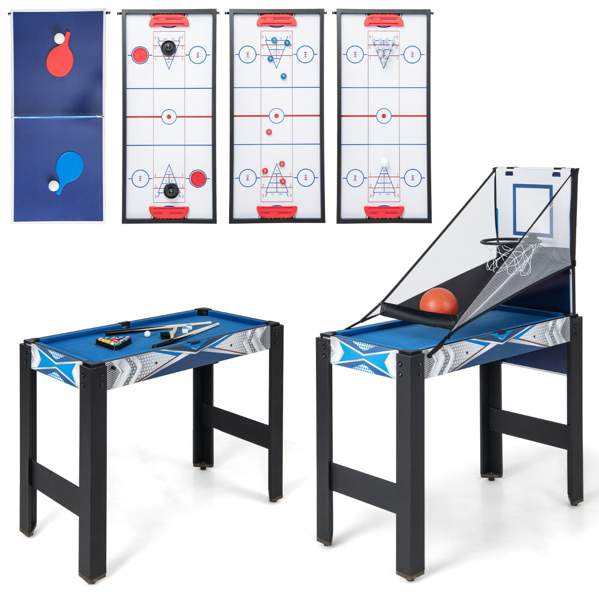 Mesa de Jogos 6 em 1 com Basquetebol Bilhar Ping Pong Hóquei Shuffleboard Bowling para Festa Sala de Jogos