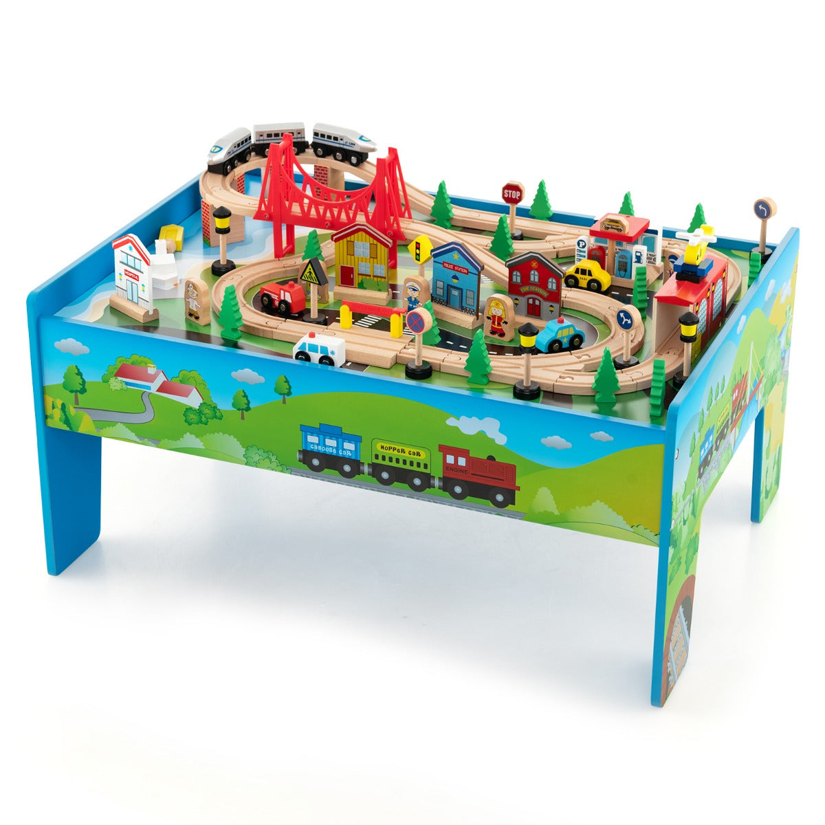 Mesa de Jogo de Comboio – 82,5 x 60 x 40 cm – Multicolor – Madeira Maciça