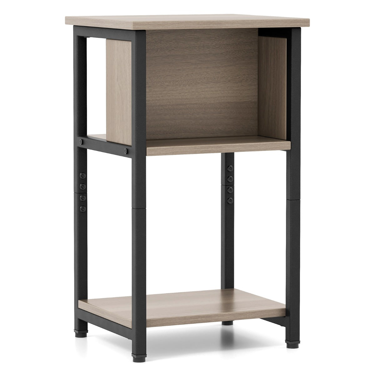 Mesinha de Cabeceira de 3 Níveis com Estação de Carregamento USB e Tomadas de Corrente para Quarto 34 x 30 x 58,5 cm Cinzento