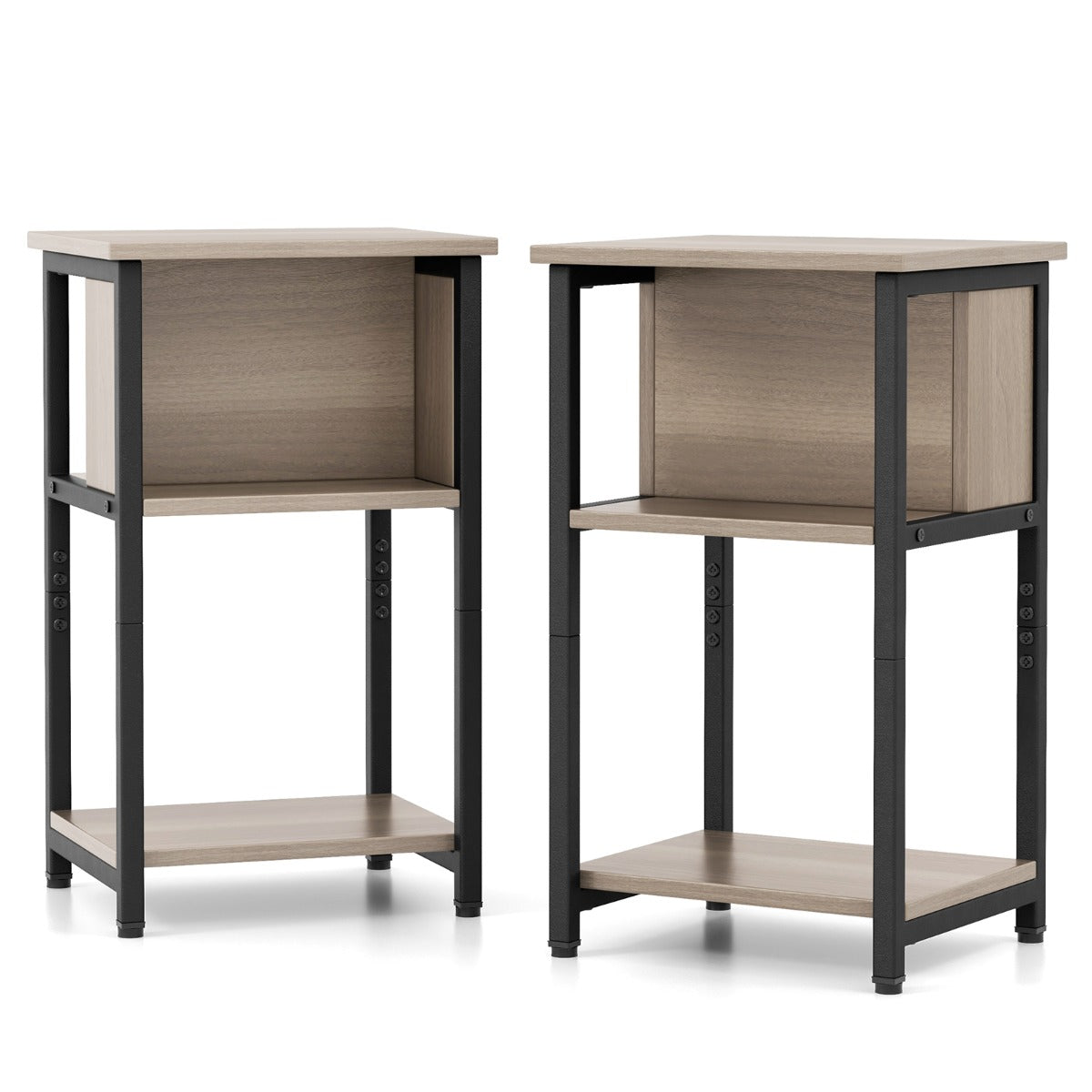 Mesinha de Cabeceira de 3 Níveis com Estação de Carregamento USB e Tomadas de Corrente para Quarto 34 x 30 x 58,5 cm Cinzento