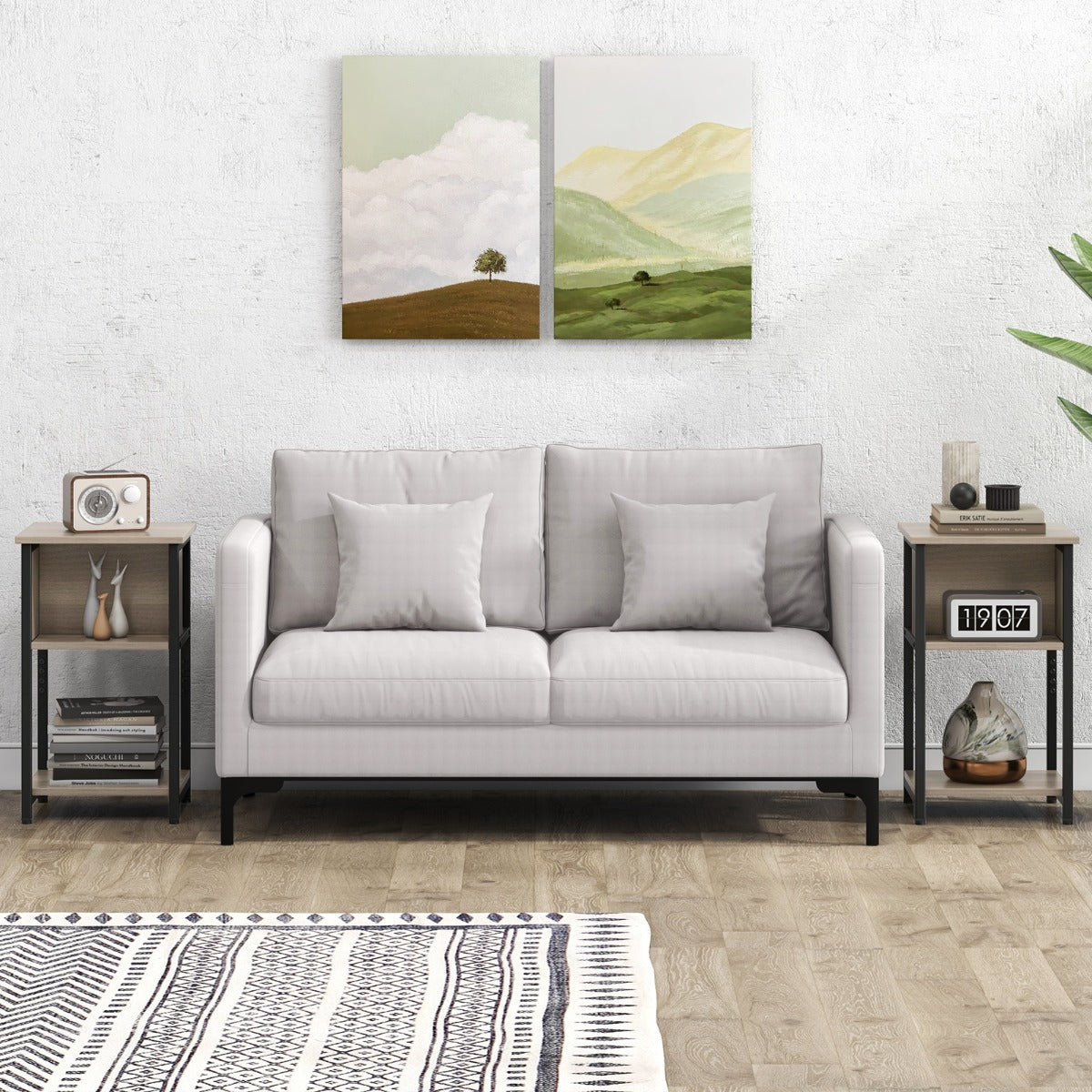 Mesinha de Cabeceira de 3 Níveis com Estação de Carregamento USB e Tomadas de Corrente para Quarto 34 x 30 x 58,5 cm Cinzento
