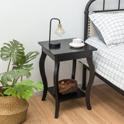 Conjunto de 2 Mesas de Cabeceira de 2 Níveis com Pernas Curvas Mesas de Apoio para Quarto Sala de Estar e Sala de Estar 40 x 40 x 60 cm Preto