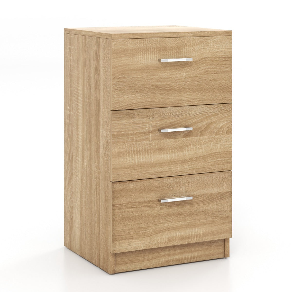 Mesinha de Cabeceira em Madeira Maciça com 3 Gavetas de Arrumação Estilo Simples e Elegante para Sala Quarto 38 x 35 x 66 cm Natural