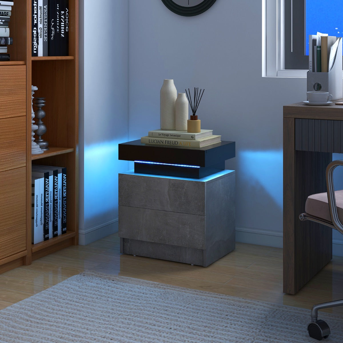 Mesinha de Noite com Luzes LED – 45 x 35 x 52 cm – Preto – MDF