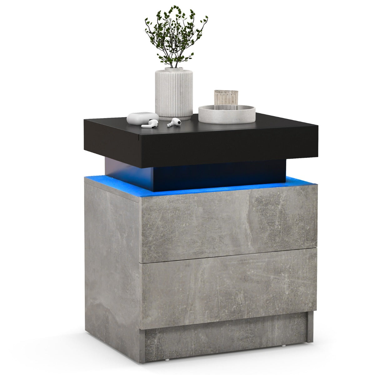 Mesinha de Noite com Luzes LED – 45 x 35 x 52 cm – Preto – MDF