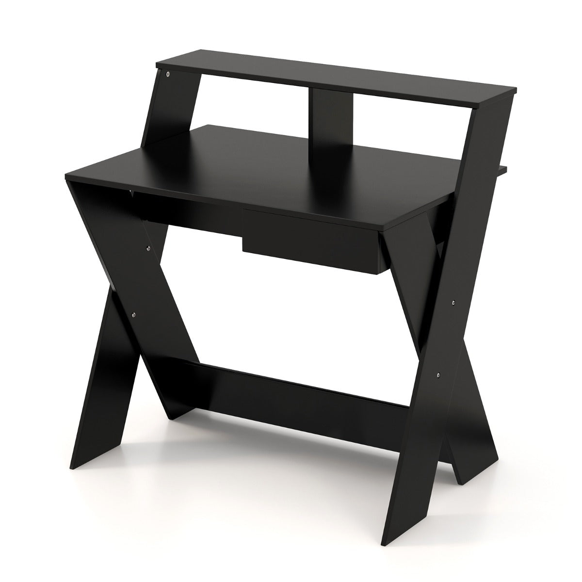 Mesa de Computador com Gaveta, Elevador de Ecrã, Apoio para Pés e Pernas em Forma de X para Casa e Escritório 90 x 60 x 94 cm Preto