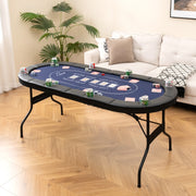 Mesa de Póker Plegável de 182 cm para 8 Jogadores - Mesa Oval Portátil com Porta-Copos e Barreiras Acolchoadas - Azul