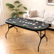 Mesa de Poker Dobrável de 182 cm para 8 Jogadores Mesa Oval Portátil para Jogos com Porta-copos Barreiras Almofadadas para Casa Preto