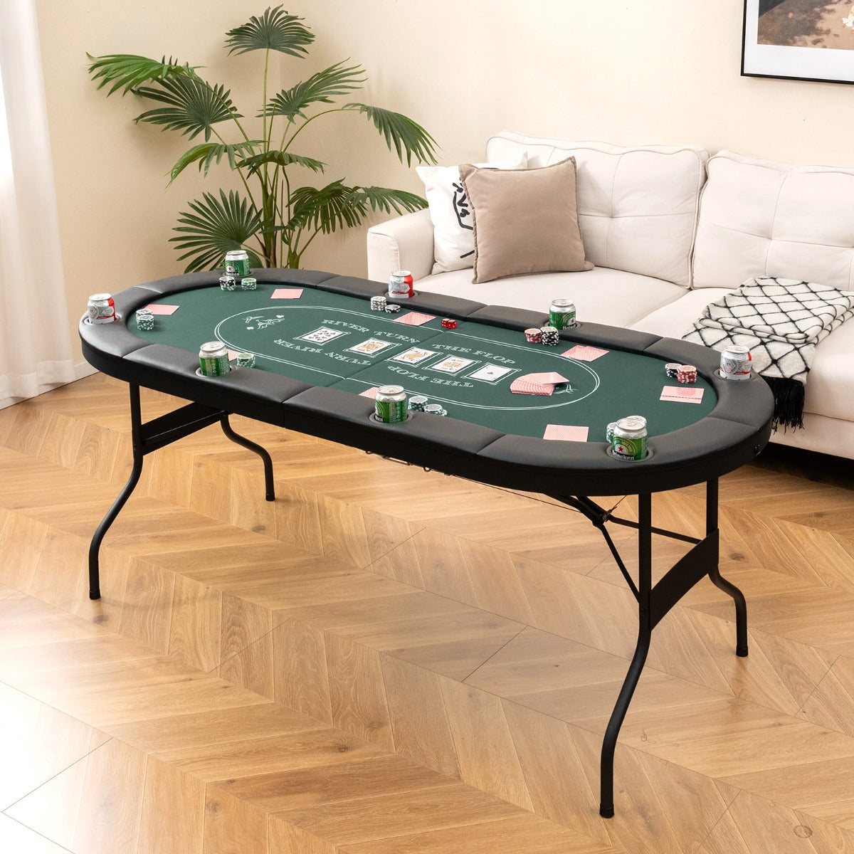 Mesa de Poker Dobrável – 182 cm – Verde – Metal e Feltro