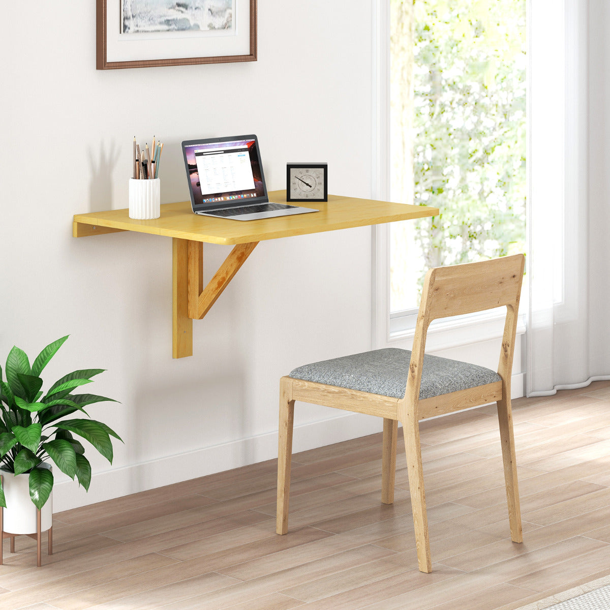 Mesa de Parede Dobrável Secretária Flutuante de Computador para Espaços Pequenos para Cozinha Quarto Estúdio 80 x 60 x 45 cm Natural