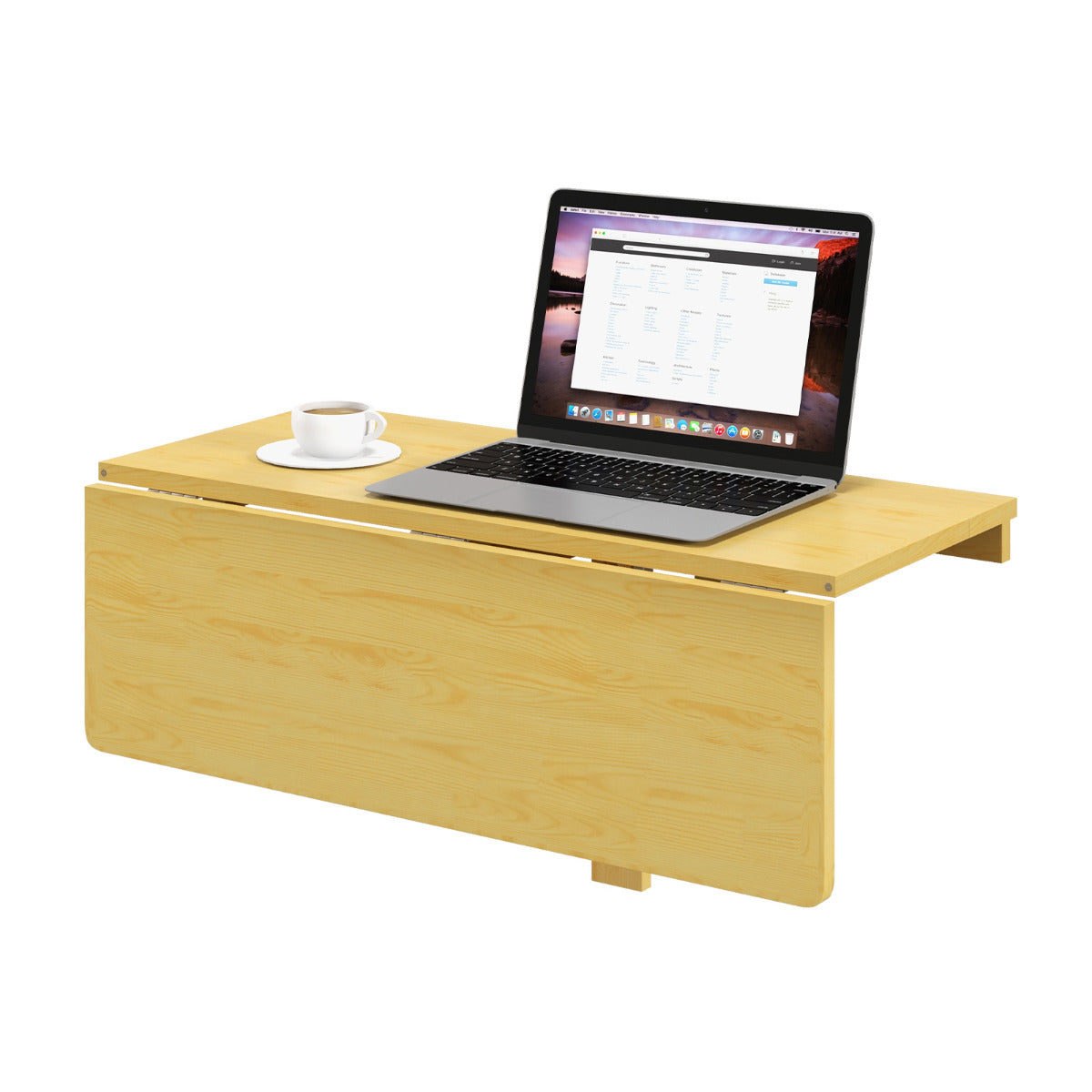 Mesa de Parede Dobrável Secretária Flutuante de Computador para Espaços Pequenos para Cozinha Quarto Estúdio 80 x 60 x 45 cm Natural