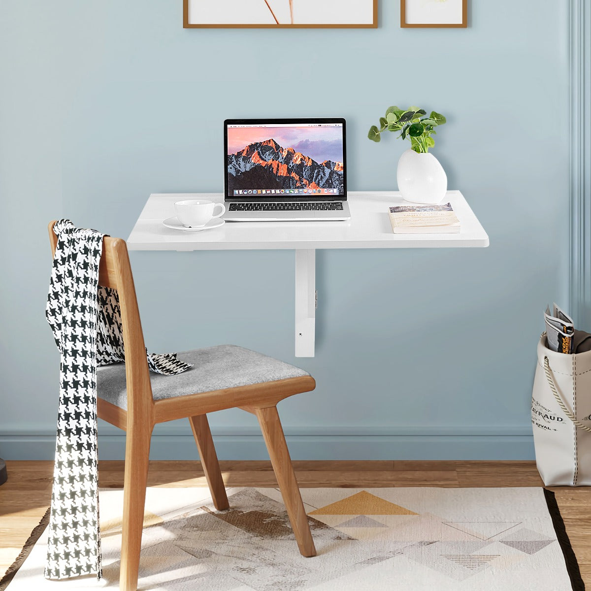 Mesa de Parede Dobrável 80x60cm - Mesa de Computador Portátil em Madeira para Sala de Jantar