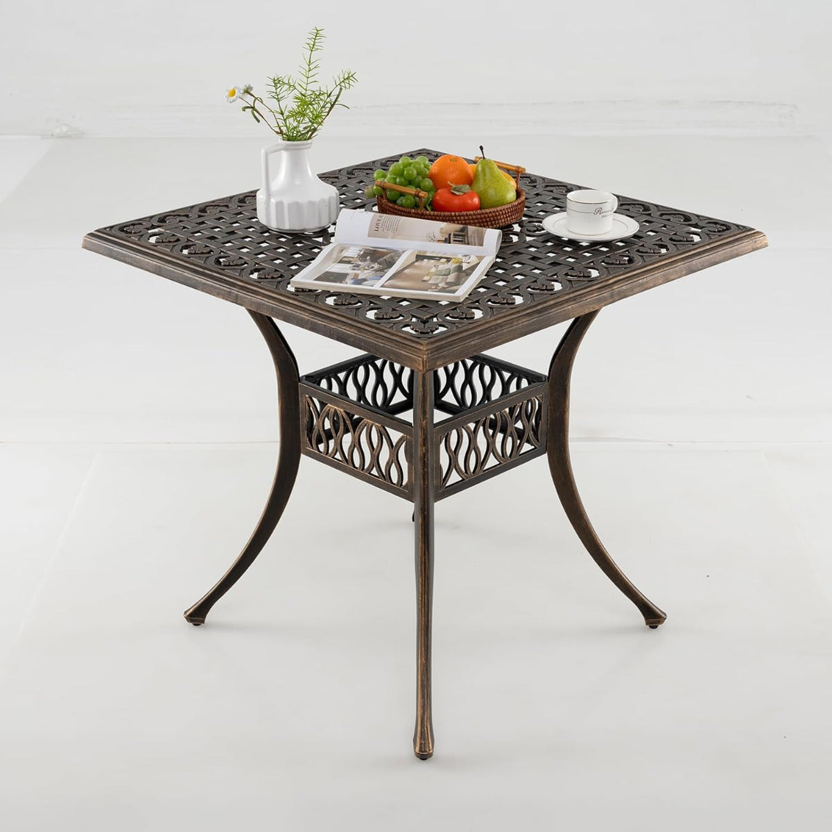 Mesa de Jantar de Jardim de Alumínio Fundido 80 cm com Furo para Guarda-Sol - Bronze