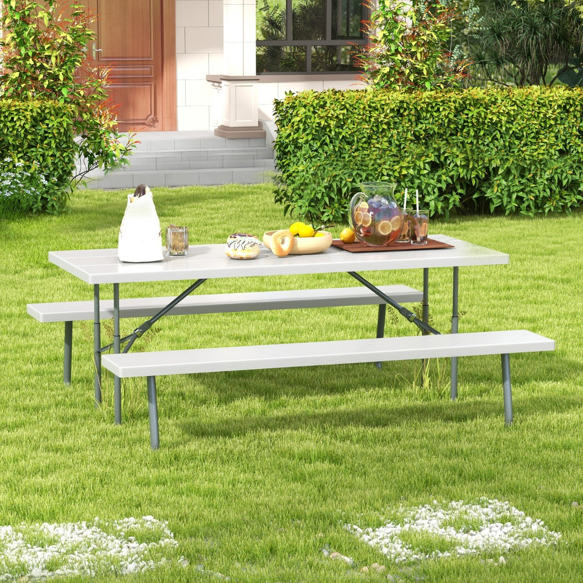 Mesa de Piquenique Dobrável – 183 x 73 x 74 cm – Cinza – Metal e HDPE