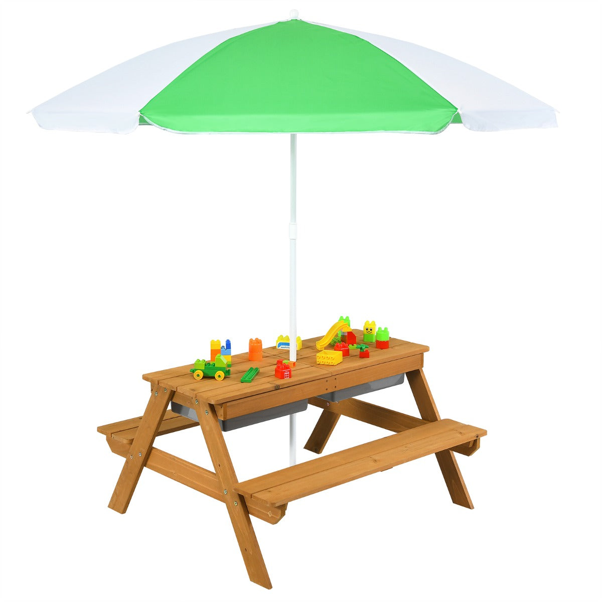 Mesa de Piquenique para Crianças – Altura ajustável de 117-187 cm – Verde – Madeira