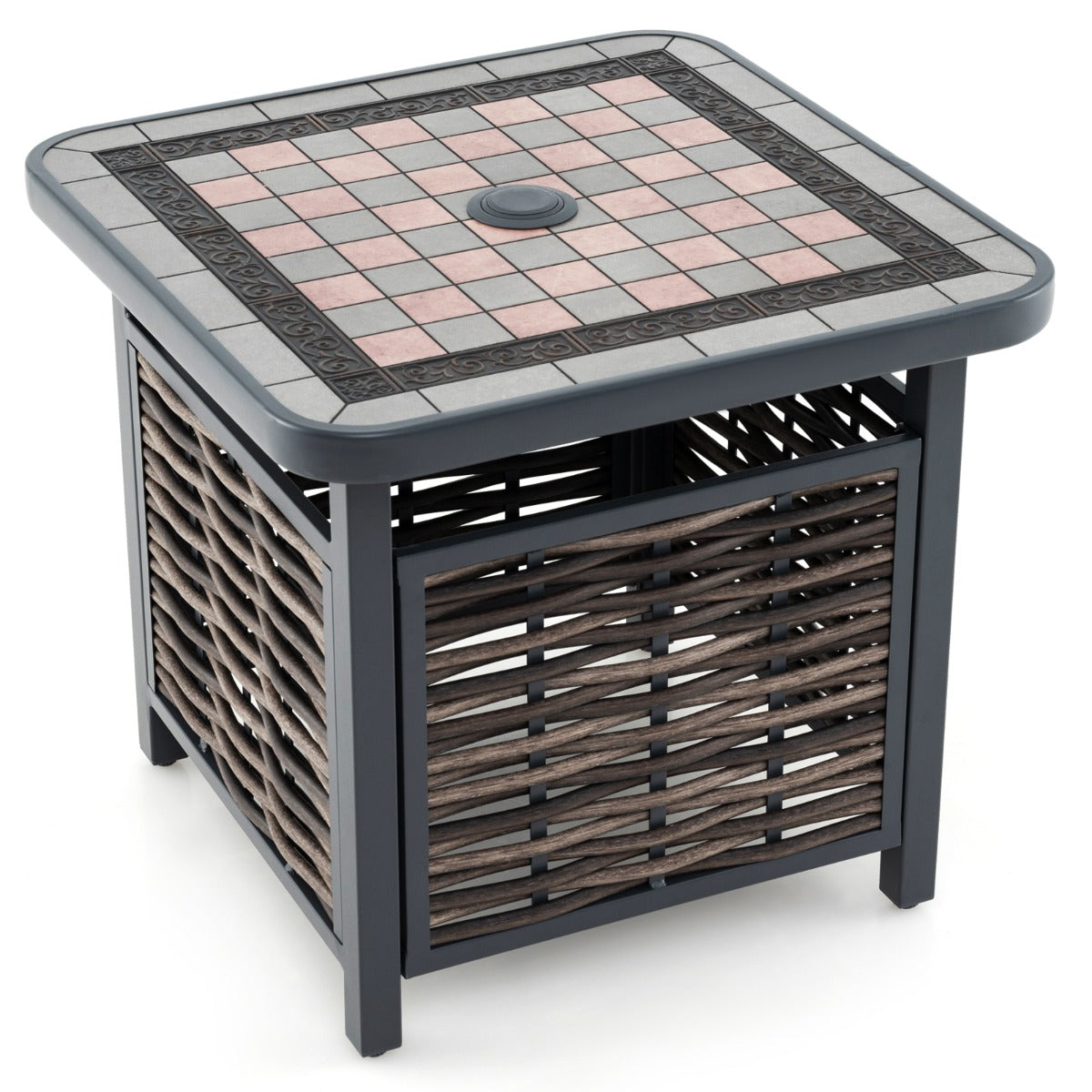 Mesa de Apoio de Jardim – 55 x 55 x 50 cm – Preto e Castanho – Ratan PE e Resina
